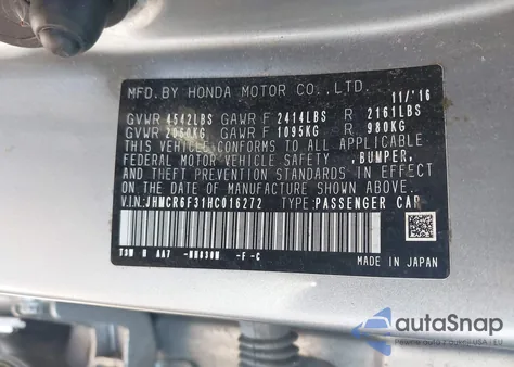 2017 Honda Accord Hybrid z USA, uszkodzony, nr VIN JHMCR6F31HC016272